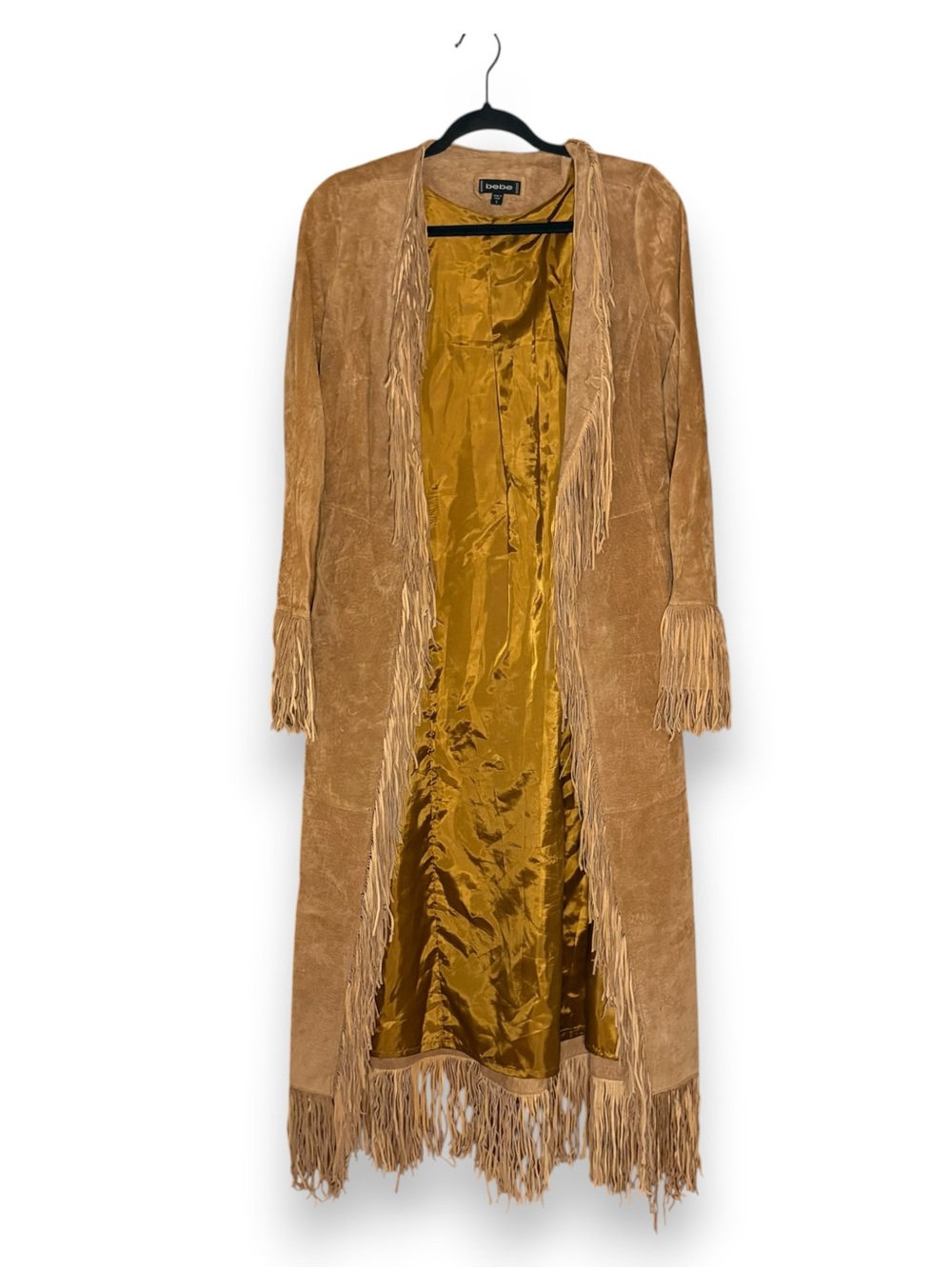 Vintage Bebe Brown Suede Fringe Penny Lane Duster Jacket Size Small Western Boho - Picture 1 of 4